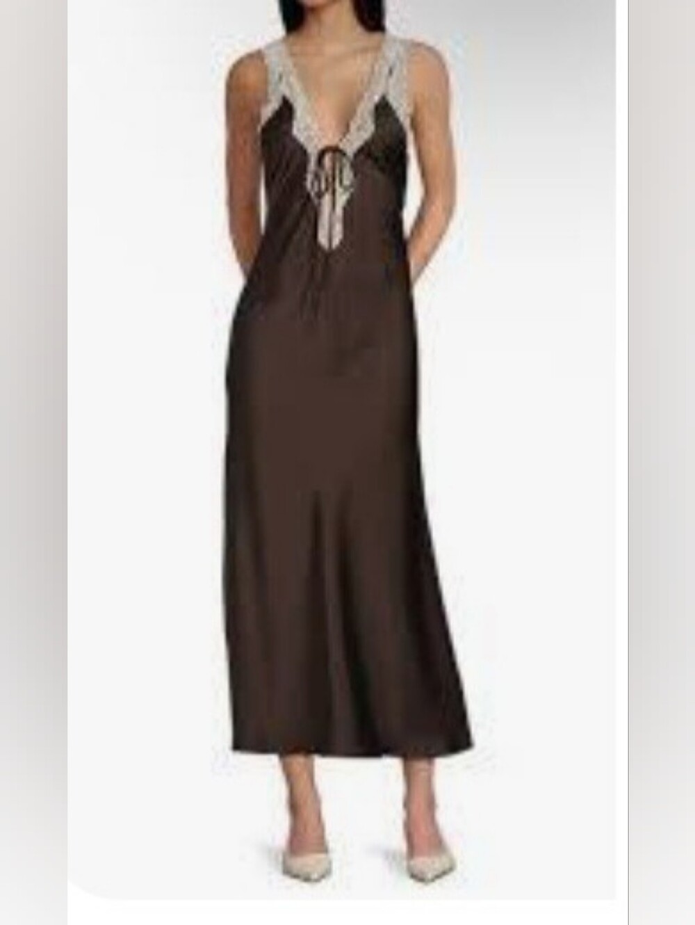 Brown Lace-Trim Satin Nightgown - Women Intimates